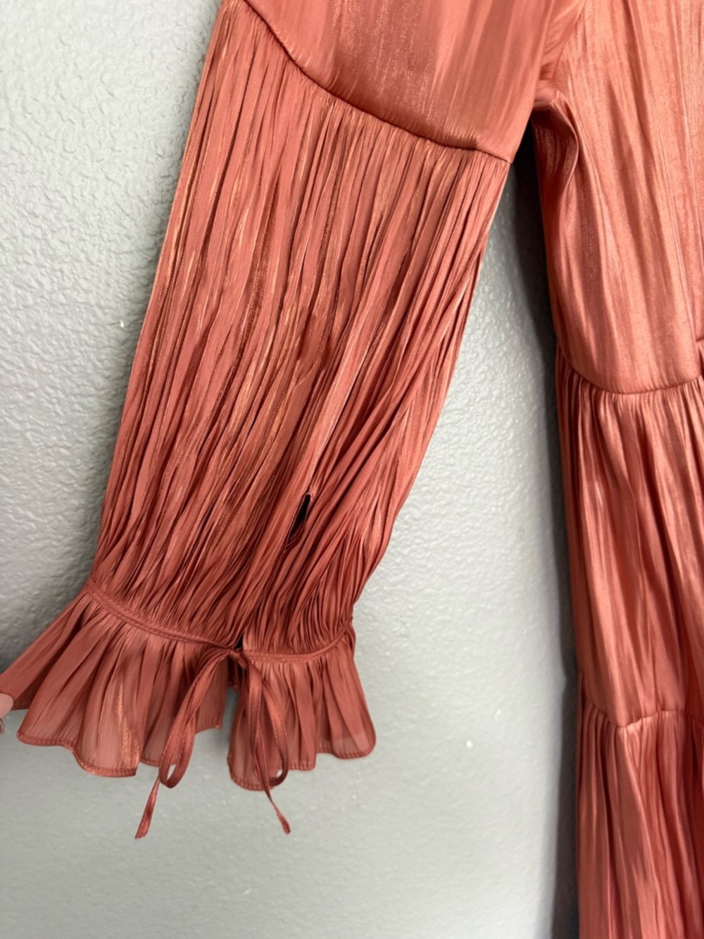 Cinq à Sept Rose Gold Pleated Ruffle Neck Dress - Picture 7 of 11